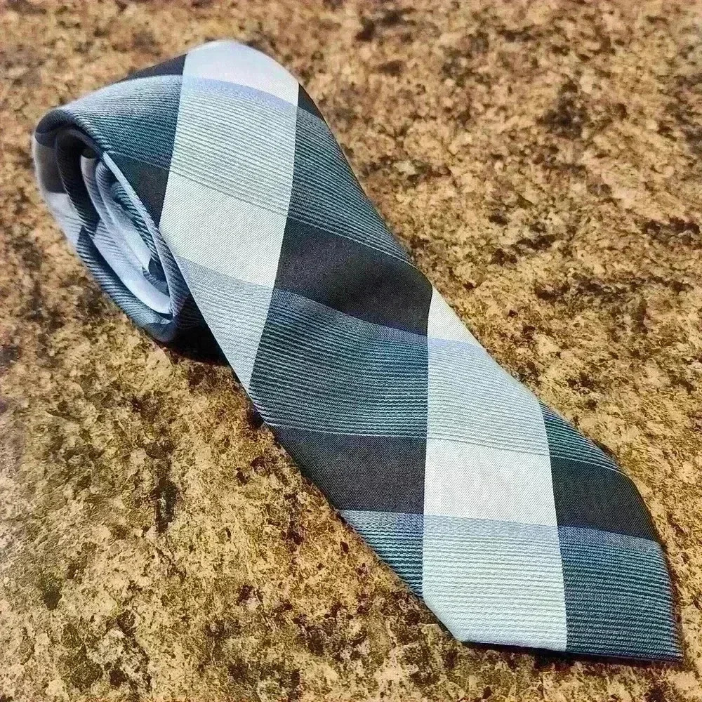 Men's Giovanni Testi Blue Plaid Microfiber Neck Tie